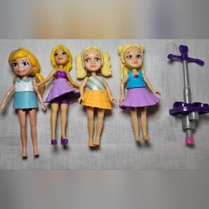 3 Polly Pocket Dolls Pogo Stick and Rapunzel Doll Lot